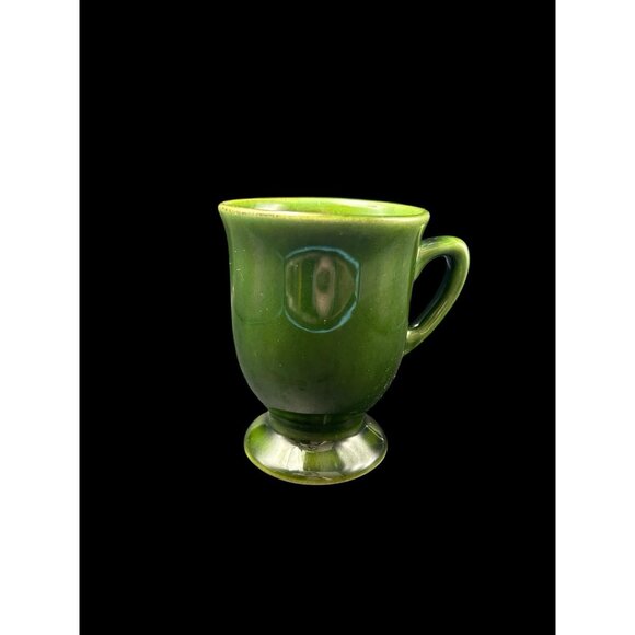 Coffee Mug Cup Pedestal 'Ireland" Green Irish Stoneware Raised Letters Vintage - Picture 6 of 11